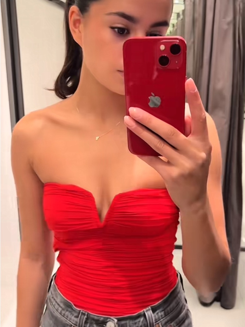 Zara RUCHED POLYAMIDE BANDEAU BODYSUIT - red